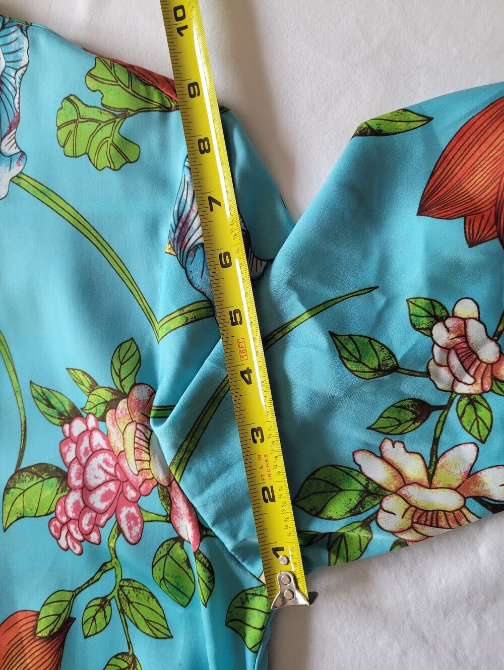 NATORI Floral V-Neck Robe Dress Night Gown Aqua with Orange Floral Size M - Picture 9 of 10
